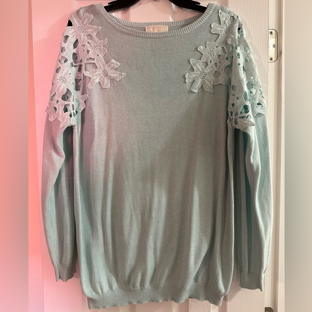 Forever 21 Blue Sweater with Flower Appliqué